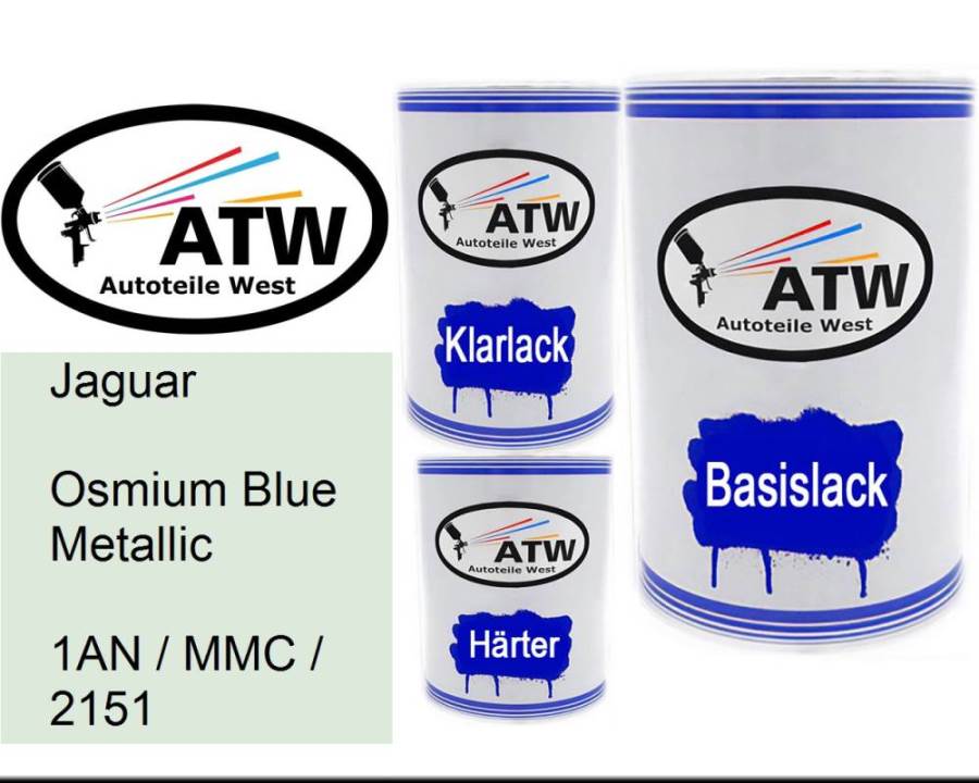 Jaguar, Osmium Blue Metallic, 1AN / MMC / 2151: 500ml Lackdose + 500ml Klarlack + 250ml Härter - Set, von ATW Autoteile West.